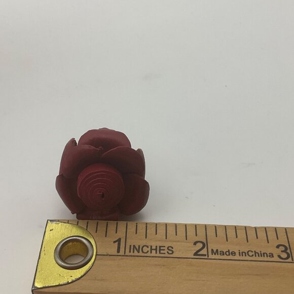 New Artisan Handmade Handcrafted Leather Red Flower Rose Ring Adjustable - Picture 11 of 13